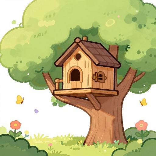 Cozy Cartoon Treehouse Scene