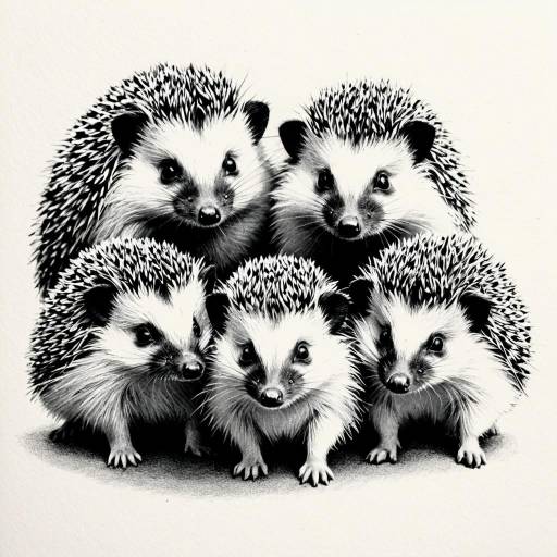 Group of Five Hedgehogs Drawing