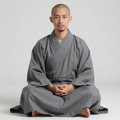 Realistic Monk Sitting in Japanese Attire