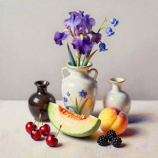 Still Life with Ceramic Vases and Fresh Fruits