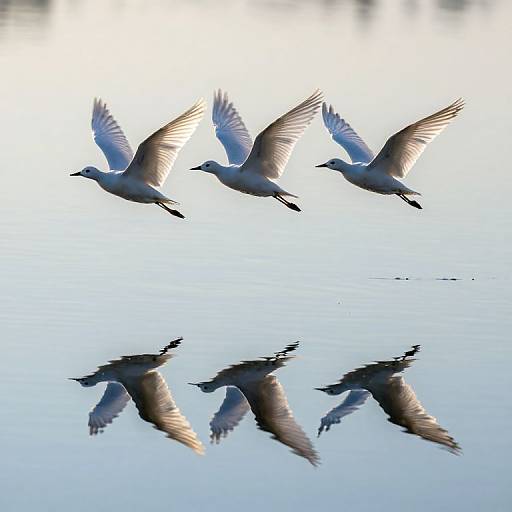 Ethereal Birds Above Mirror Water