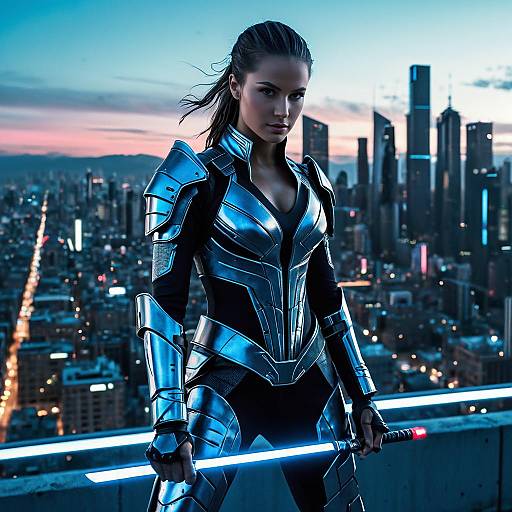 Female Neon Ninja Assassin in Metallic Armor