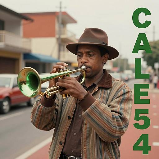 Jazz Musician Playing Green Trumpet on Urban Street