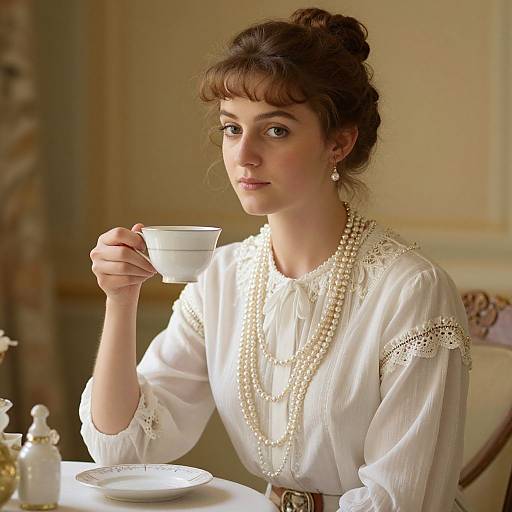 Vintage Elegance with Pearl-Adorned Blouse