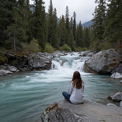Serene Woman by Turquoise Waterfall