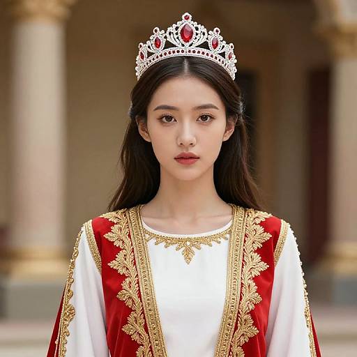 Regal Woman in Embroidered Dress