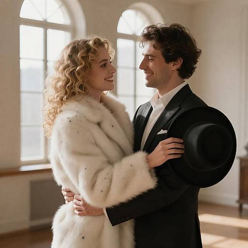 Elegant Couple Embracing Indoors