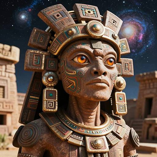 Aztec Aliens with Galactic Background