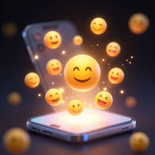 Glowing Emojis Around Futuristic Smartphone