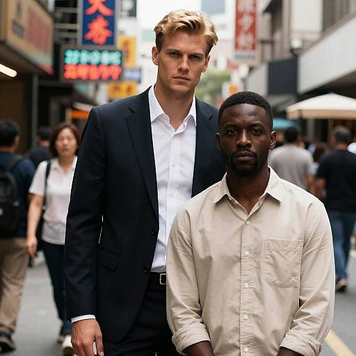 Serious Men in Urban Cityscape