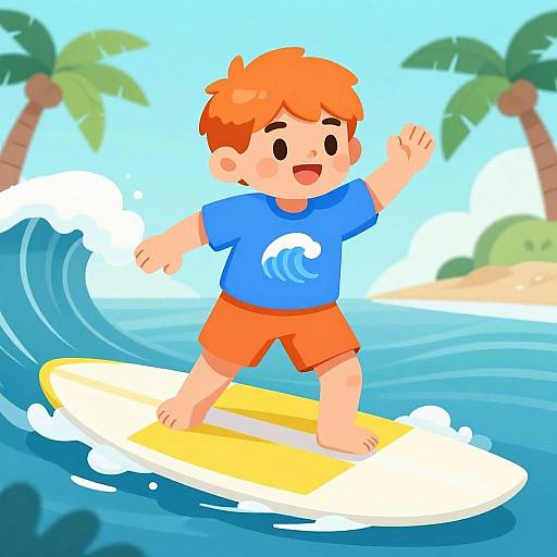 Happy Boy Surfing Cartoon Illustration
