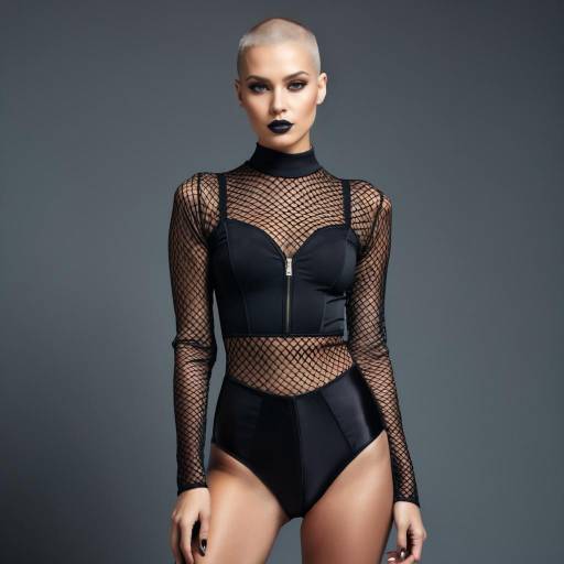 Bold Model in Black Mesh Outfit
