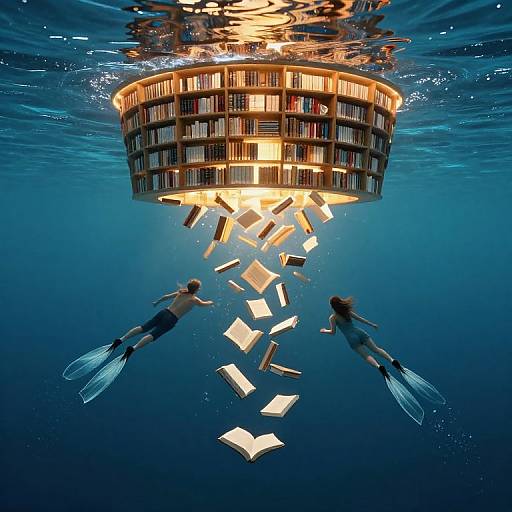 Floating Library Above Inverted Ocean