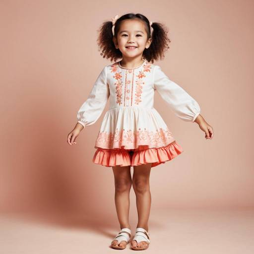 Happy Little Girl in Embroidered Dress