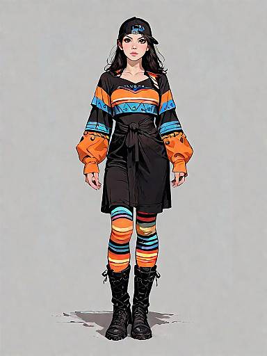 Young woman in casual urban outfit with combat boots