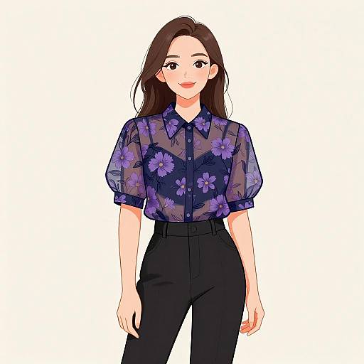 Chic Woman in Floral Blouse