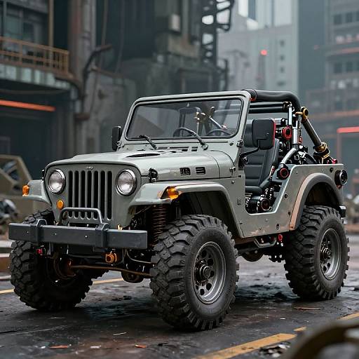 Robotic Jeep in Dystopian City