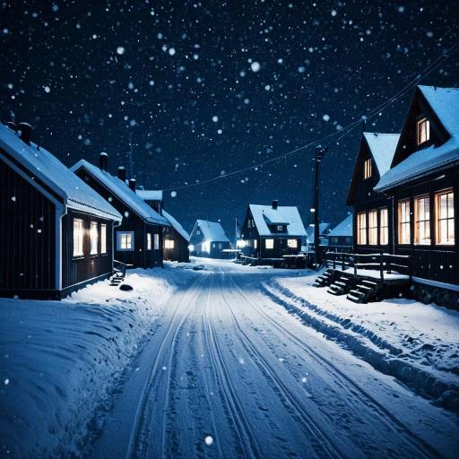 Snowfall in Nordic Fishing Village at Night