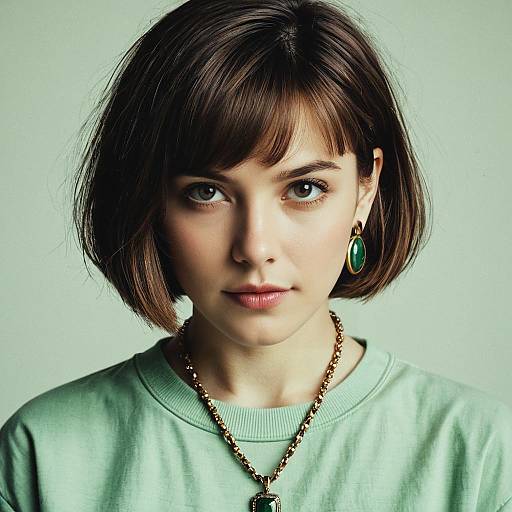 Young Woman with Bob Hairstyle and Jewelry
