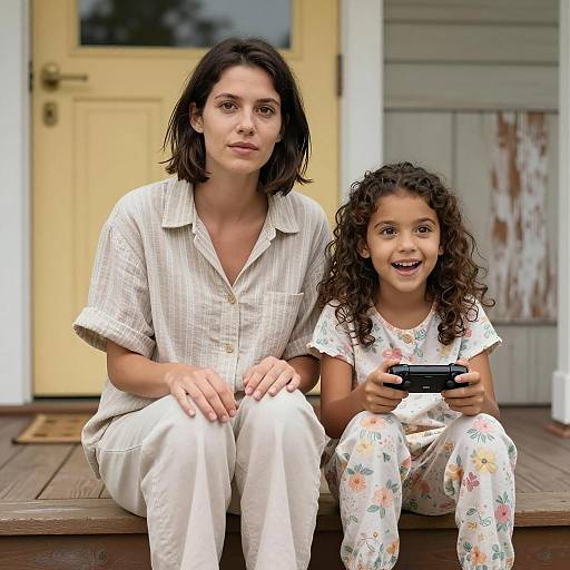 Warm Moment: Woman and Girl on Steps