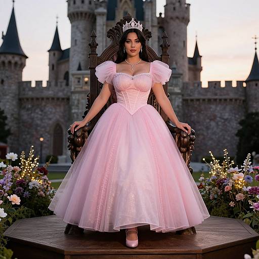 Confident Queen in Gothic Castle Courtyard