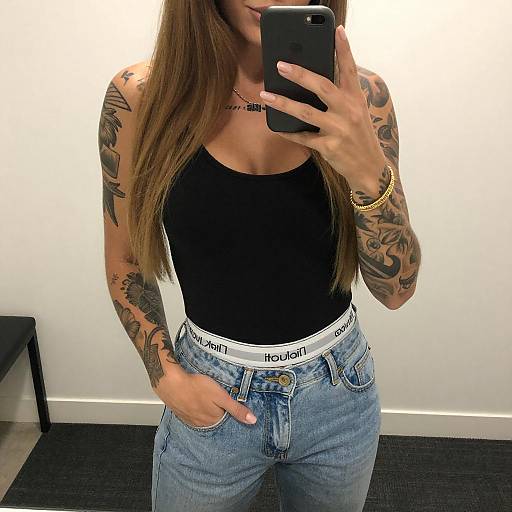 Tattooed Woman Mirror Selfie
