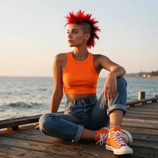Bold Red Mohawk at Sunset Pier