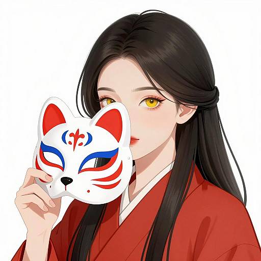 Anime Woman Holding Fox Mask
