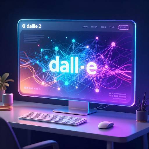 Photograph of a glowing, neon-lit desktop computer displaying 