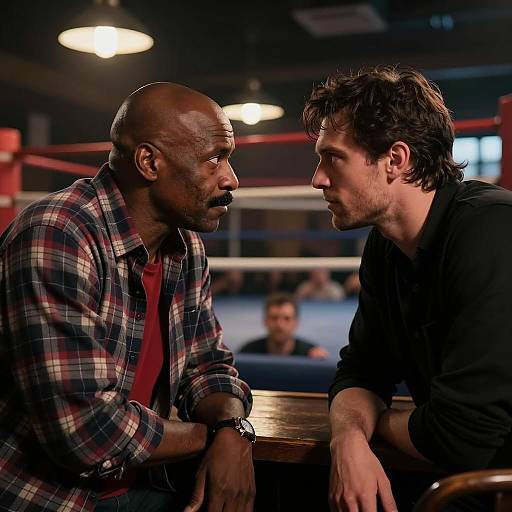 Intense Meeting in a Dimly Lit Bar