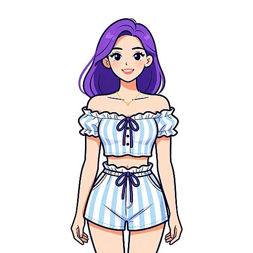 Smiling Woman in Summer Striped Outfit