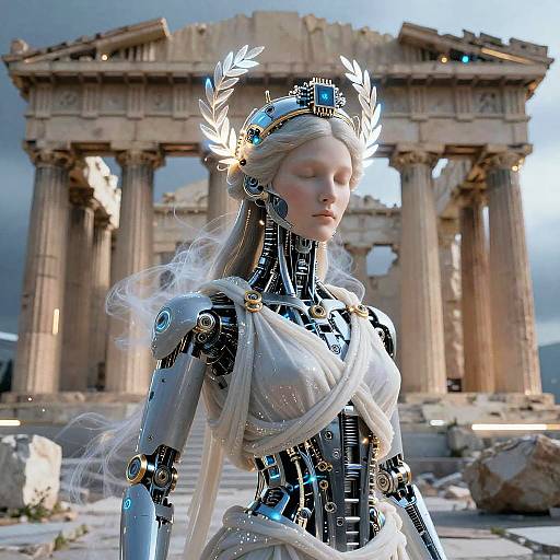 AI Greek Goddess with Futuristic Parthenon