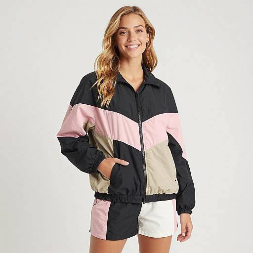 Young Woman in Color-Blocked Jacket