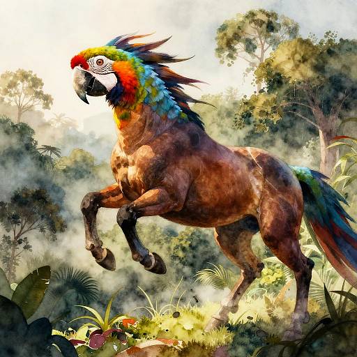 Vibrant Macaw-Horse Chimera Illustration