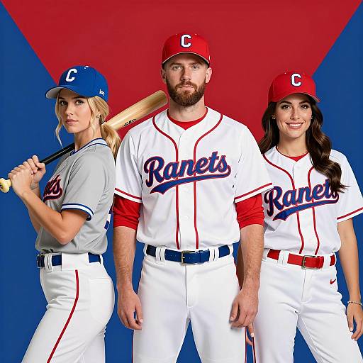 Dynamic Trio in Baseball Uniforms