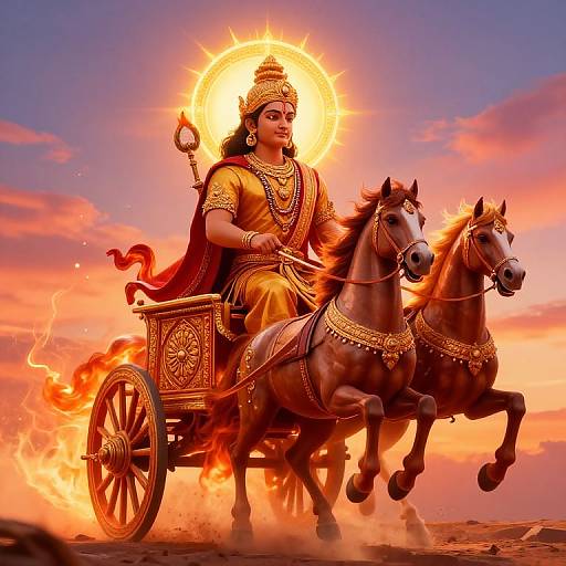 Surya Sun God Riding Fiery Chariot
