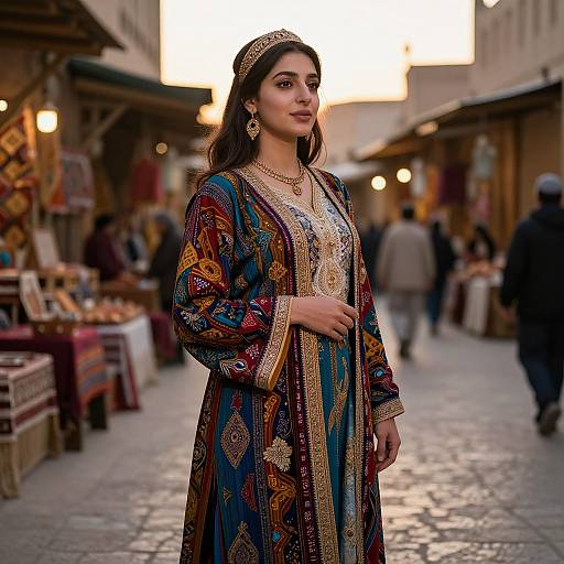 Graceful Hijab Woman in Vibrant Market