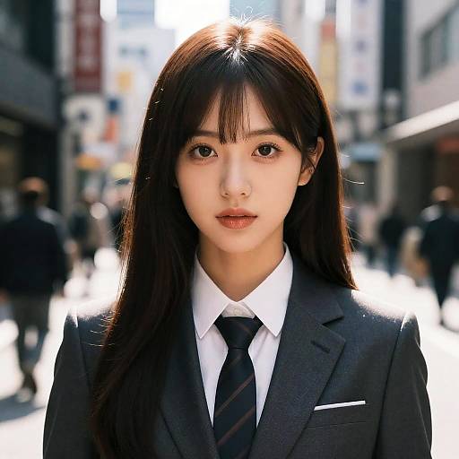 Young Woman in Formal Suit on Tokyo Street