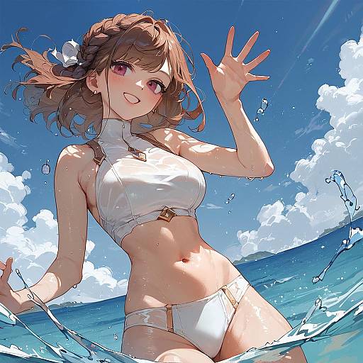 Smiling Girl Waving in Water