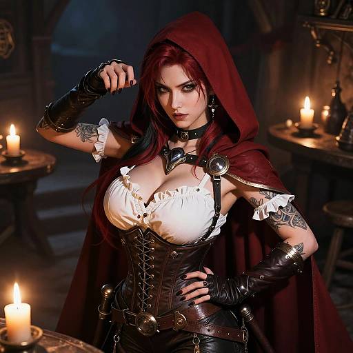 Fierce Fantasy Warrior in Red Hood