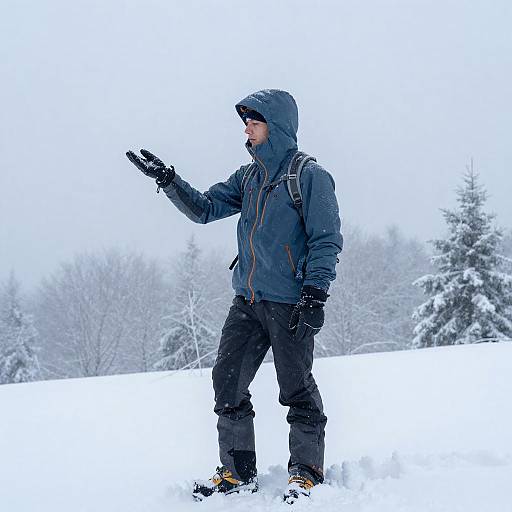 Winter Climber in Serene Snowfall