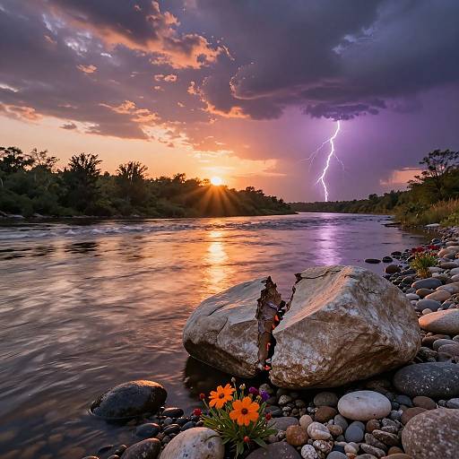 Mesmerizing Sunset Over River Landscape