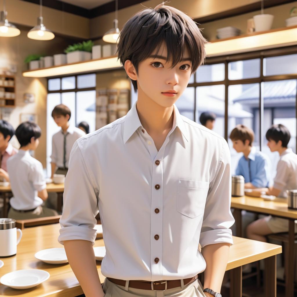 Focused High School Boy in Café