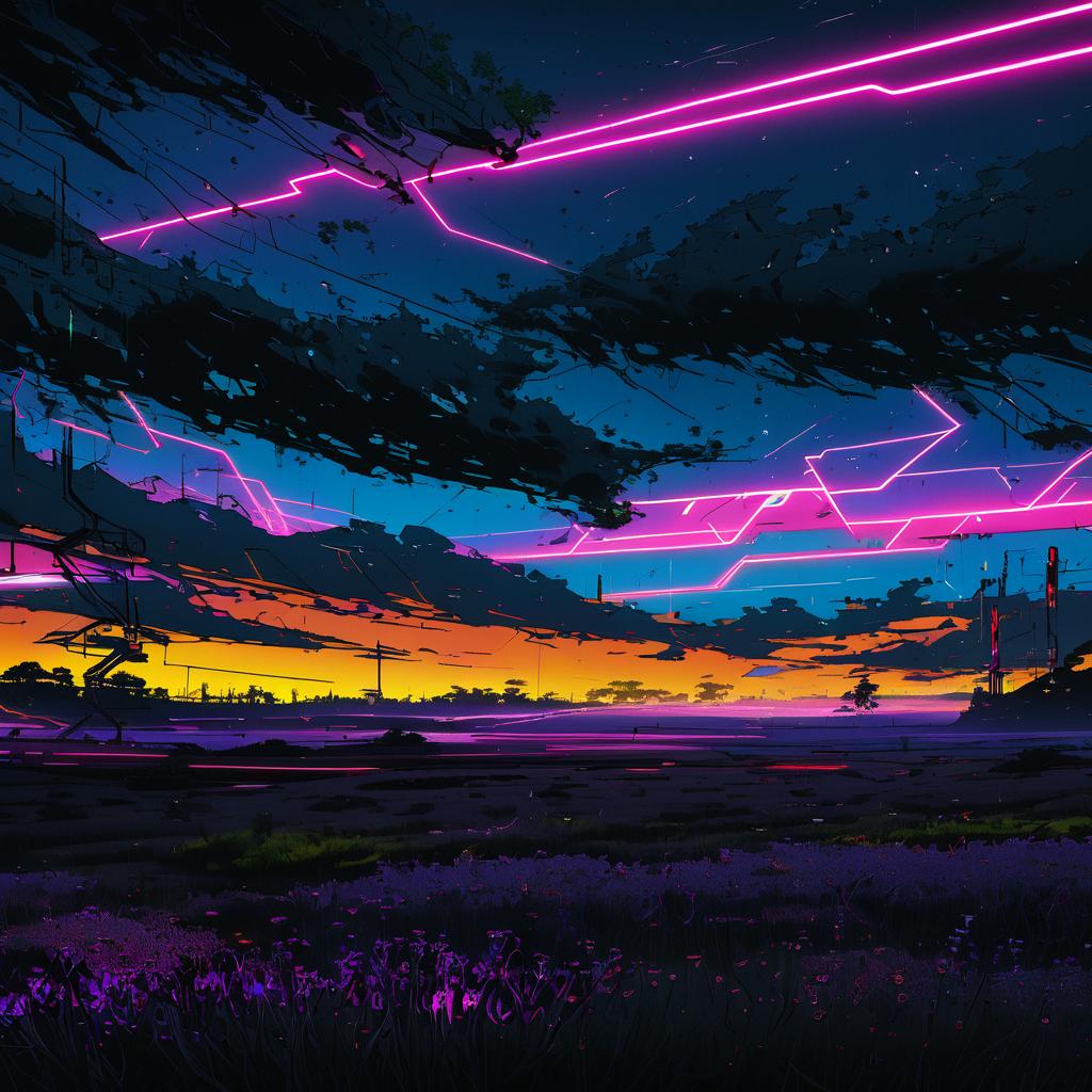 Futuristic Cyberpunk Heathland at Midnight