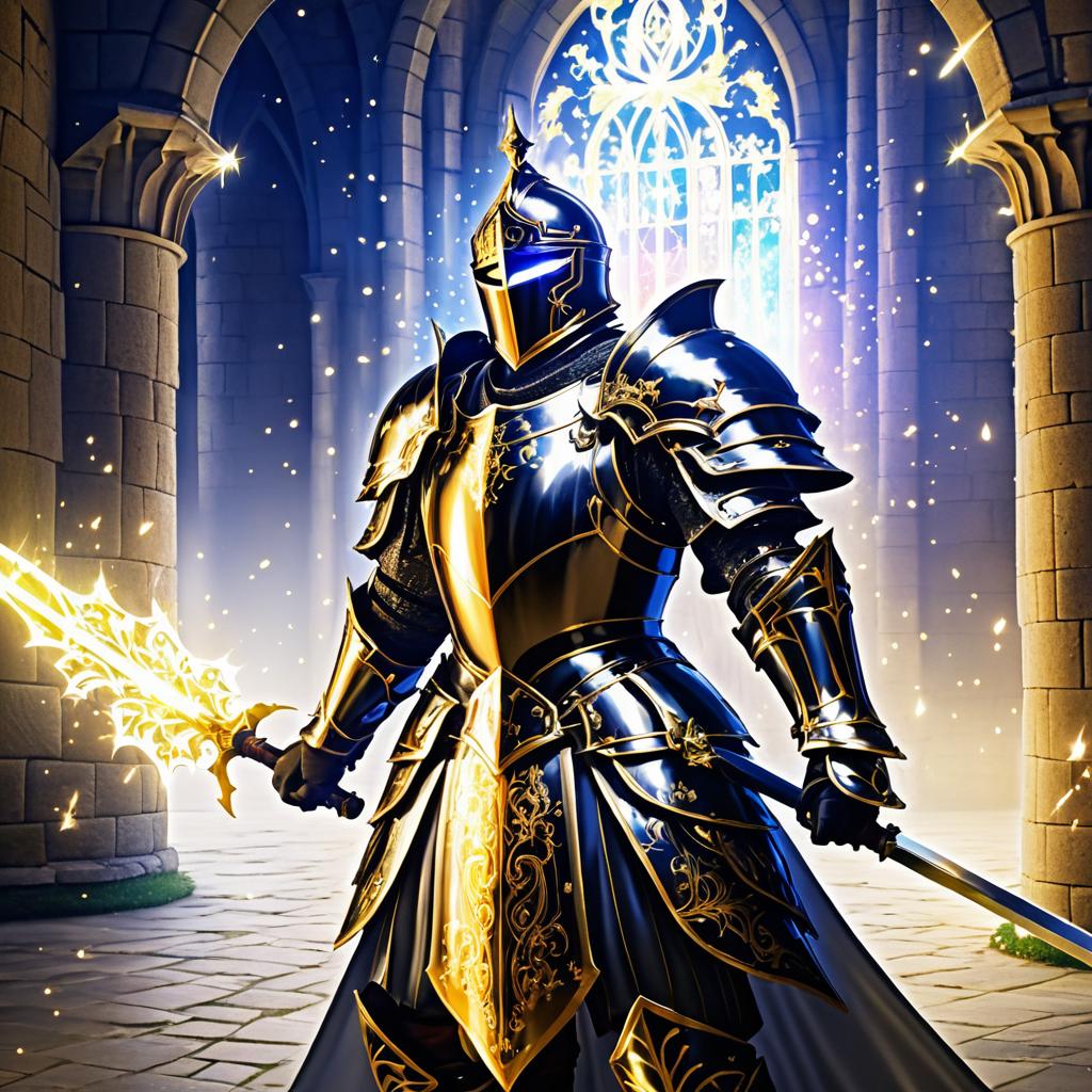 Heroic Knight in Sparkling Castle Courtyard