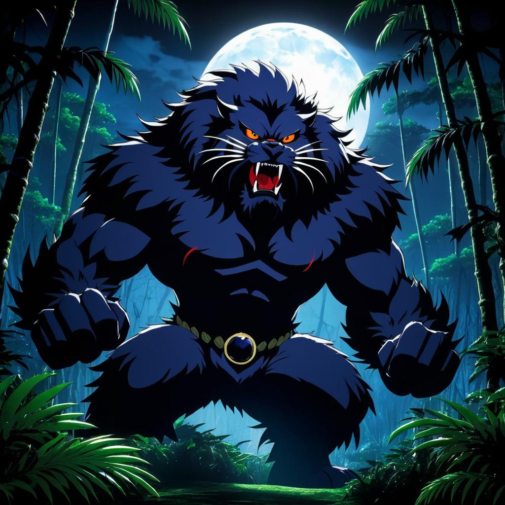 Fearsome Jungle Beast Under Full Moon