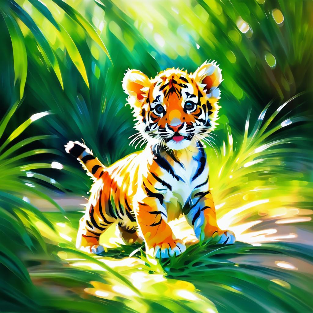 Impressionist Tiger Cub in a Jungle