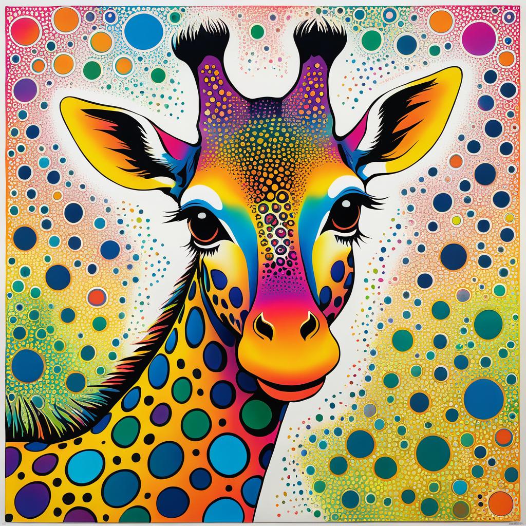 Whimsical Giraffe in Yayoi Kusama Style