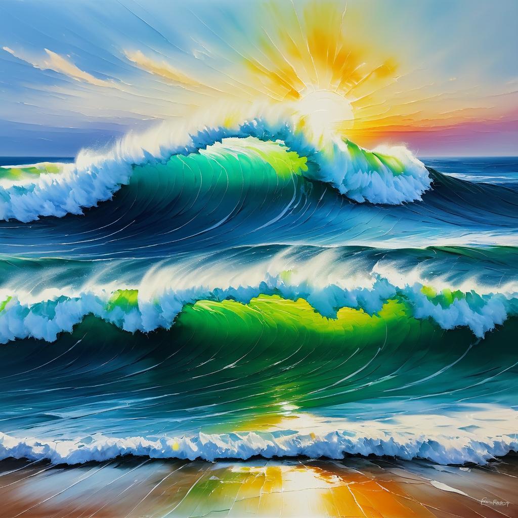 Vivid Oil Painting of Approaching Waves