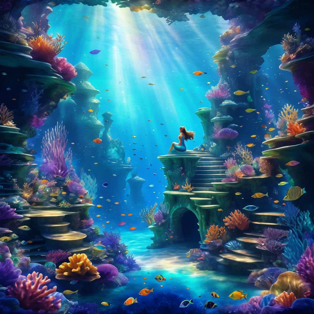 Serene Mermaid in Vibrant Underwater Cave